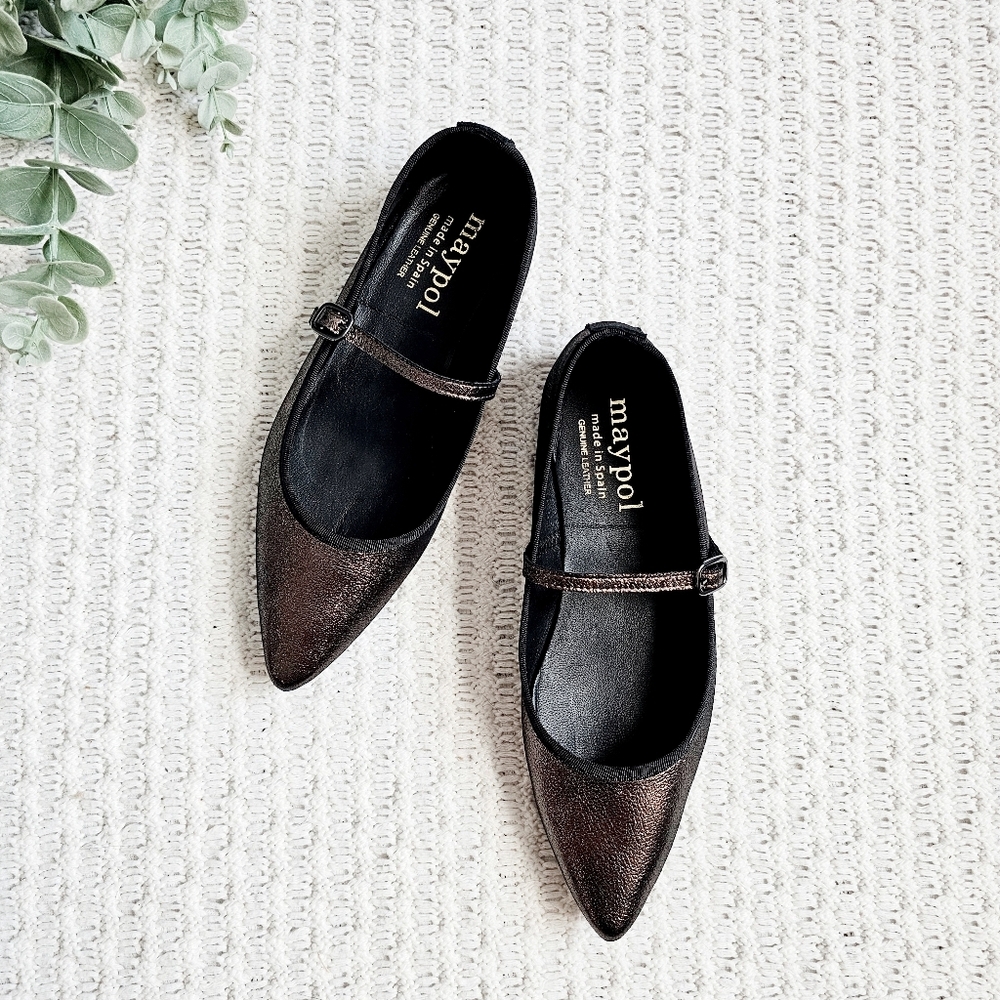 Anthropolgie Maypol Mary Jane Ballet Flats Metallic Bronze Leather 40 9.5 - Picture 5 of 12